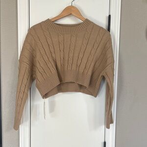 Cable Knit Cropped Sweater - Tan